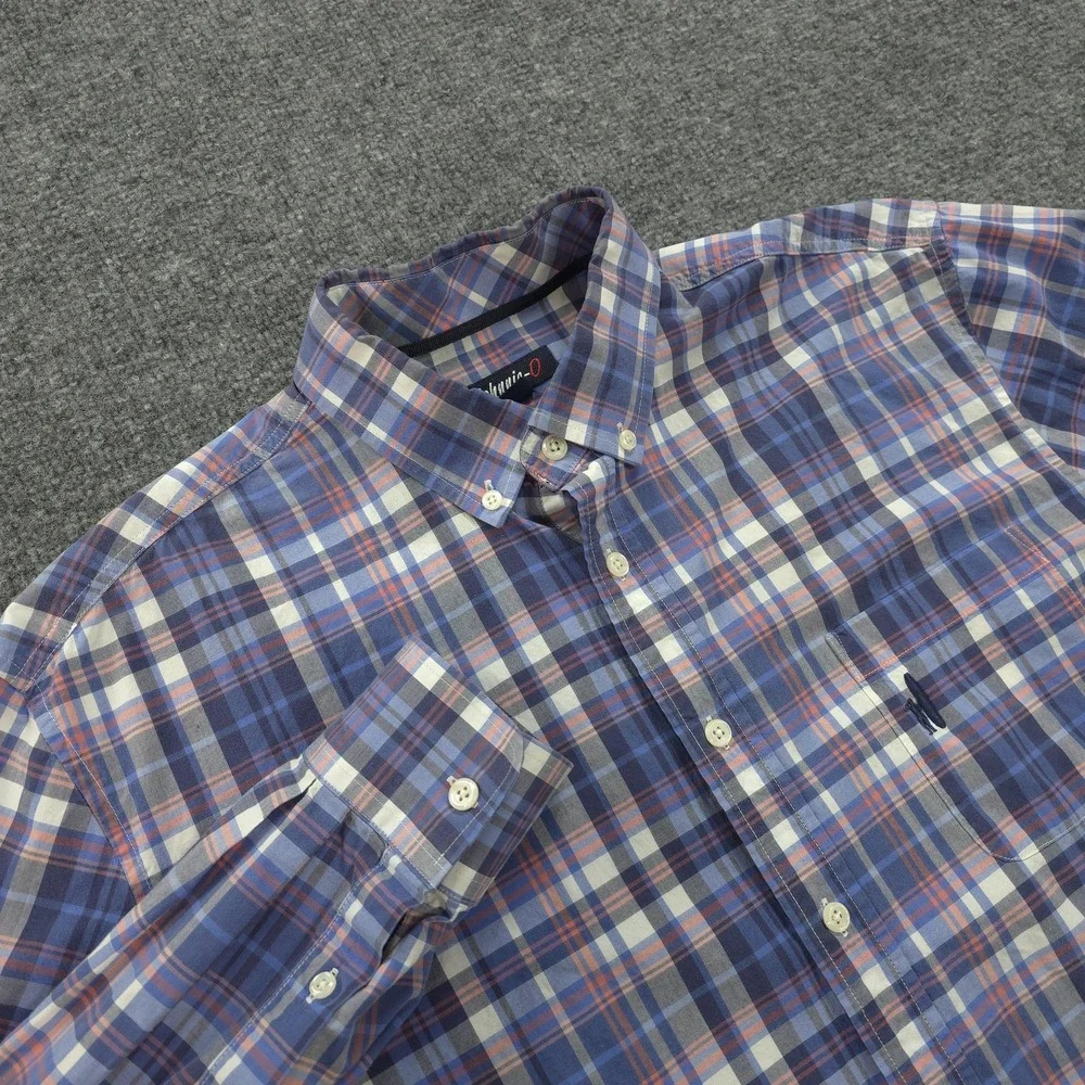 Johnnie O Shirt Mens Large Blue Plaid Button Down Long Sleeve Surf‎ Logo Casual